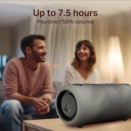 Image of Boat Stone 1200 Pro, 60W Boat Signature Sound, 76.2mm Drivers, TWS,7.5H Battery, Built-in Mic, Carry Strap,IPX6, Bluetooth Speaker, Wireless Speaker, Portable Speaker (Ice Grey)