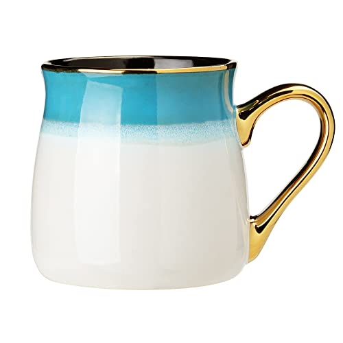KELINGO Große 560 ml Keramik-Kaffeetassen mit goldenem Griff, große Teetasse für Büro und Zuhause, Geschenk und Geschenk (blau) Cover