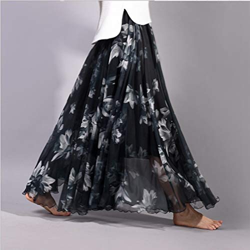 Saia longa KESYOO feminina floral chiffon maxi cintura elástica estampa boêmia saia comprimento tota