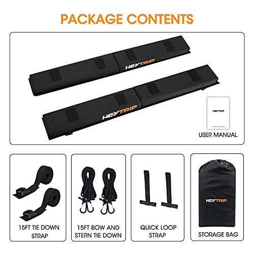 Image of HEYTRIP Roof Rack Pads 30 inch Aero Crossbar Pads for Kayak /Surfboard /SUP /Canoe with 15FT Tie-Down Straps and Storage Bag