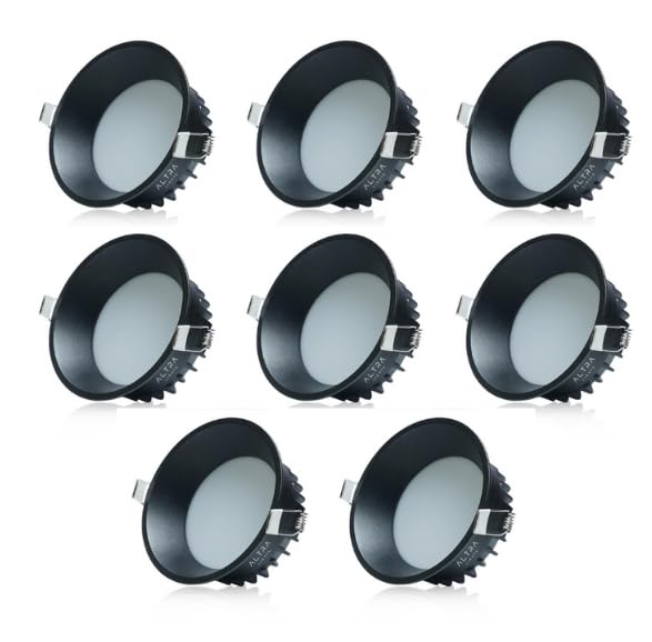 Image of 18W Deep Down LED Round Panel Light | Bright Modern Surface Ceiling Light for False Ceiling & POP Roof | Energy-Efficient Light | Cool White, Black Aluminium Body | Pack of 8