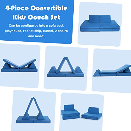 Costzon Convertible Kids Couch, 4-Piece Modular Sofa Playset / 2 Chair For Boy Girl W/Folding Mats & 2 Triangular Pillows, Washable Cover, Toddler To Teen Bedroom Playroom Furniture Activity Center #TOP3