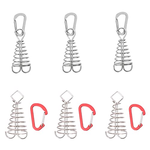 YIUWLMN 6PC Fishbone Deck Anchor Pegs with Carabiners, Aluminium Deck Tie Down Tent Stakes, Windproof Tent Rope Tighteners with Spring Buckle