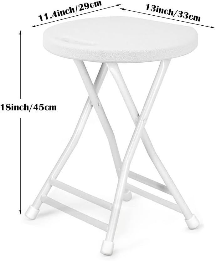 18inch Adult Folding Bar Foldable Kitchen Breakfast Plastic Portable Metal with Handles for OutdoorCampingPartyPicnic(White) (White 18inch/45cm)