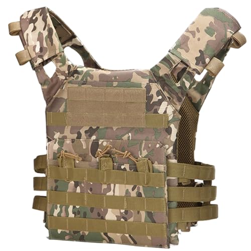 Pineeseatile Gilet pare-balles, gilet tactique pour hommes et femmes, support de plaque de sécurité léger à dégagement rapide pour tir paintball en plein air Wargame, camouflage