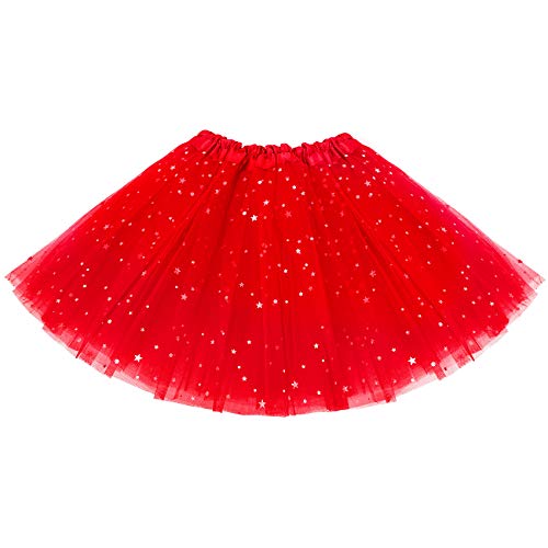 KEREDA Kinder Mädchen Tüllrock Pailletten Tütü Röcke Glitzer Bunt Ballettrock 2-7 Jahre,Rot