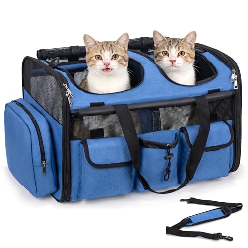 Large Pet Carrier for 2 Cats with Removable Divider Extra Spacious Soft Sided Cat and Dog Travel Carrier Double Pet Carrier for Small to Medium Pets Reinforced Bottom Foldable