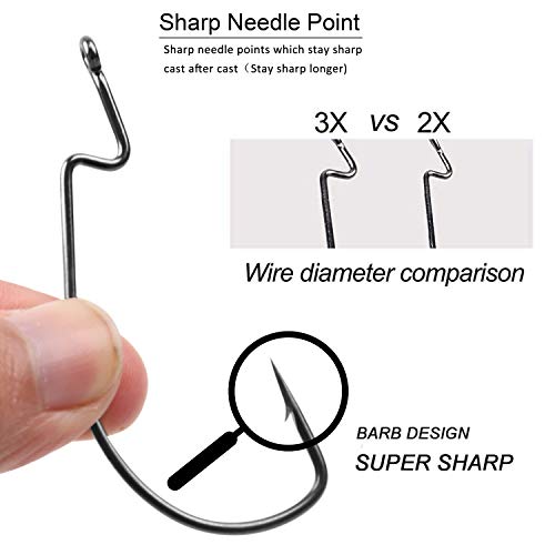 Angelhaken für Barsch, Wurmhaken, 50 Stück/100 Stück, 3 x starke Angelhaken, versetzte Wurmhaken, aus Karbonstahl… – Bild 4