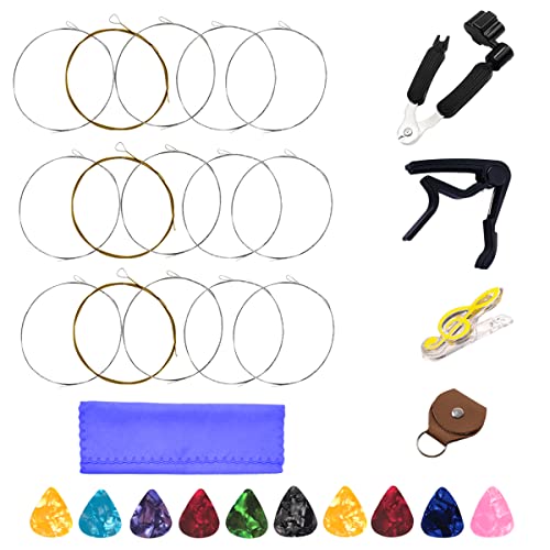 JYsun Banjo Strings 5 String Set Stainless Steel Core Copper Alloy Wound 3 Full Sets with 3 in 1 Restringing Tool & Capo & Picks & Other Useful Tools
