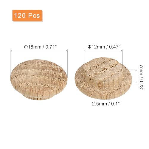 Image of uxcell 120 Pcs 0.47 x 0.71 Inch Wood Hole Plugs, Wooden Screw Hole Cover, Wood Pocket Button Plug for Chair Stair Craft Furniture Woodworking