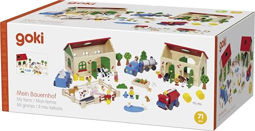 Goki Mein Bauernhof – 71-teiliges Holzspielzeug für Kinder ab 3 Jahren – Fördert kreatives Spielen und Lernen, robust und nachhaltig