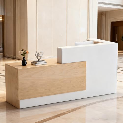 L-Shaped Large Wooden Reception Desk, Modern Front Desk Reception Counter with Lockable Drawers...