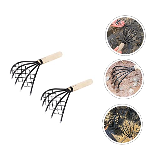 HANABASS 6 Pçs Para - Digger Clam Garra Plana Em Aço Inoxidável - Dente Dente Ancinho Preto - Ferram