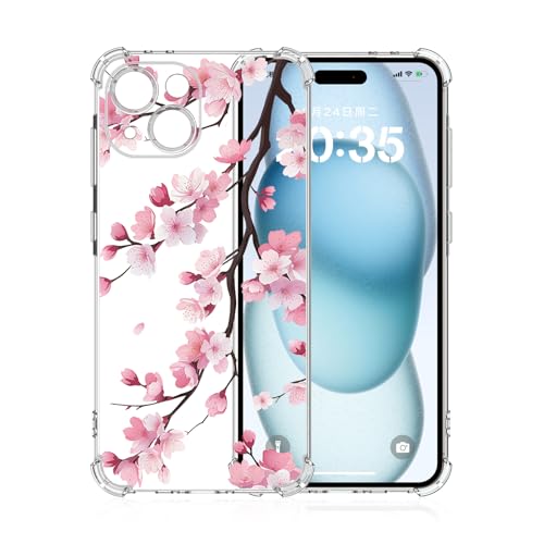 Xkladz Transparente Funda para iPhone 13 Carcasa Protección Suave TPU Silicona Delgada Caso con Flores Flor Motive Antigolpes Protectora Case para Mujeres Niña, Sakura