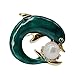 Produktbild Happyyami Vintage Perle Delfin Brosche Kristall Strass Anstecknadel Tropfen Glasur Brustnadel Tier Anstecknadel für Tasche Schal Schal Hut Kleidung Frauen
