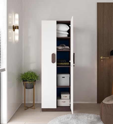 Image of Slino 2 Door Wardrobe | Engineered Wood | Choco Walnut Matte Finish | Bedroom Storage Cabinet with 4 Shelves | Water & Scratch Resistant | 36-Month Warranty