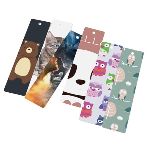 Marque-pages chat peint lot de 6 avec pompons élégants aux finitions soignées