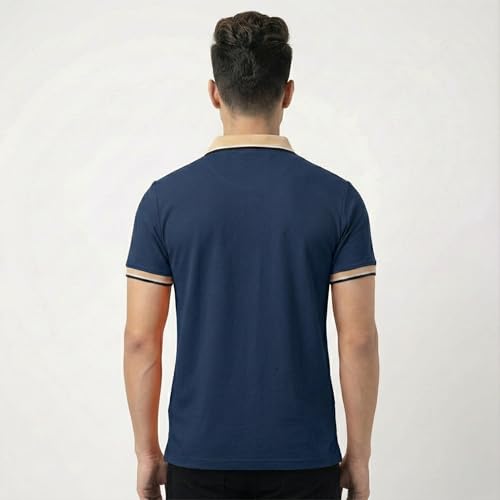 Image of Men's Regular Fit Solid Half Sleeve Casual Tipping Collar Polo T-Shirt