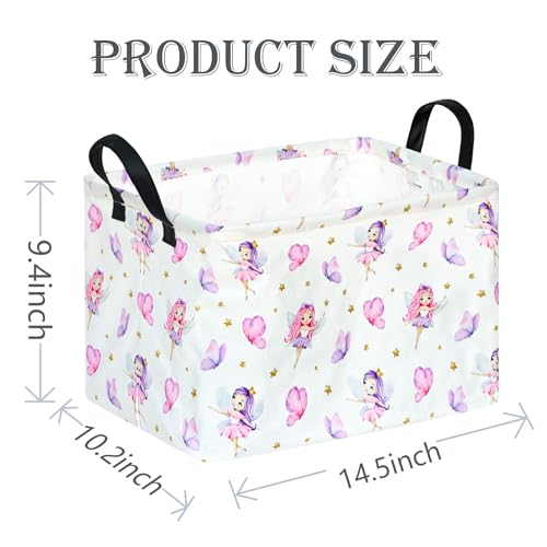 Image of Rectangle Faery Print Storage Basket Laundry Clothes Basket Laundry Hamper with Handles, Storage Box and Bins Gift Basket.