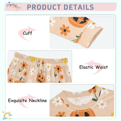 Pajama Sets Long Sleeve Halloween Pumpkins Flowers on Peach Soft Comfy Sleepwear 2 Piece PJS 3-8T4