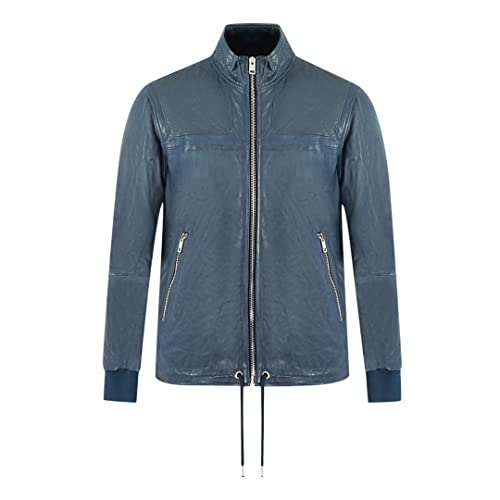 Diesel L-Pone blaue Lederjacke, blau, L