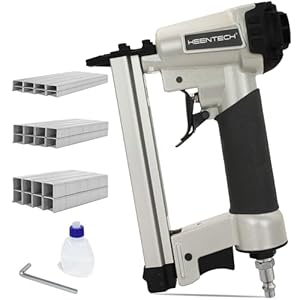 KEENTECH Pneumatic Staple Gun 21 Gauge, Air Upholstery Stapler with 3000pcs 1/2″ Crown Staples 1/4″-5/8″, Ready-to-Use Pneumatic Nail Gun Tool Set with Safety Trigger for Wood Furniture Fabric Leather