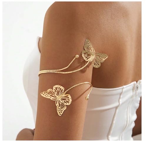 Gold Arm Cuff Bracelet Adjustable Upper Arm Cuff Bangle Butterfly Flower Bracelet Summer Beach Essentials Jewelry for Wome3