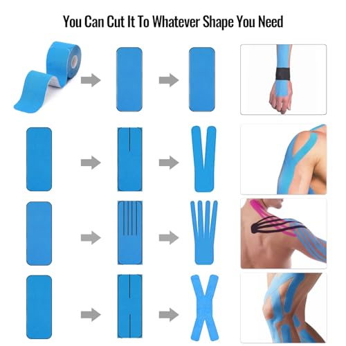 Kinesiology Tape precut (2 Rolls,40 Strips,2" X 10" Strips) Kinesiology Tape Waterproof Breathable Latex Free Tape for Ankle Wrists Knees Running Swimming Elastic Sports Activities Tapes(Black+Blue) — view 3