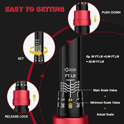 Image of VANPO Torque Wrench 3 /8-inch Drive 5-45 Ft-Lb for Spark Plugs,±3% Accuracy | Click Style, 6.8-61Nm, Dual-Direction, 72 Tooth, Aluminum Adjustable Torque Wrench for Bike, Motorcycle & Engine Repair