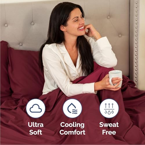 Image of Cal King 6 Piece Bed Sheet Set - Breathable & Cooling Sheets - Burgundy | Ultra-Soft Hotel Luxury Bedding Set with 8-16 Inch Deep Pockets, 1 Flat & 1 Fitted Sheet & 4 Pillowcases, Wrinkle & Fade Free