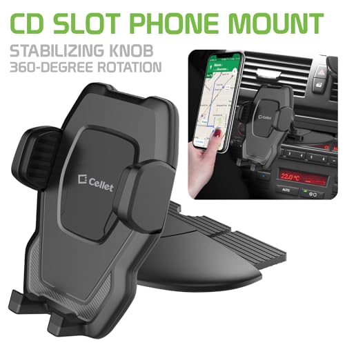 Cellet CD Slot Car Phone Holder Mount Cradle Three Side Grips One Touch Design Compatible to Apple iPhone, Samsung Galaxy Smartphones, Google Pixel, Moto, GPS Map - Thumbnail 2