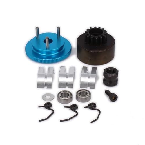 Rc Clutch Bell 14T Gear Bearing Clutch Shoes Springs Cone&Engine Nut Flywheel Assembly For Hsp 1/8 Rc Model Nitro Car 81020 - (Color: Blue) #TOP23