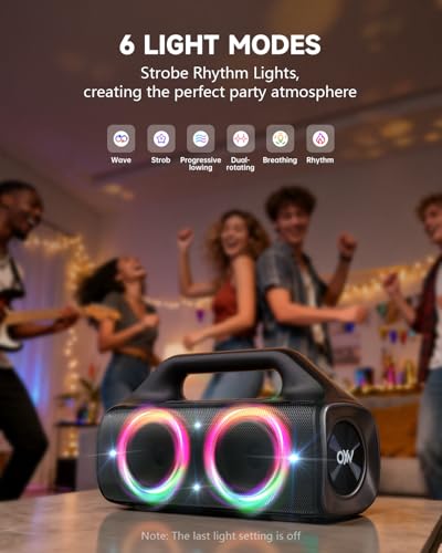 Image of IP67 Waterproof Bluetooth Speaker:80W(Peak) Loud Outdoor Portable Wireless Party Speakers with LED Lights,20H Playtime,Bluetooth 5.3,Deep Bass & TWS for Pool,Beach (Black)