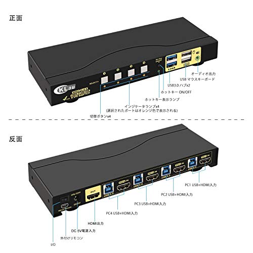 Cklau 4Kx2K@60Hz 4 Port Usb 3.0 Hdmi Kvm Switch With Cables, 2 Pcs Usb 3.0 Hub And Audio Supports Wireless Keyboard Mouse #TOP3