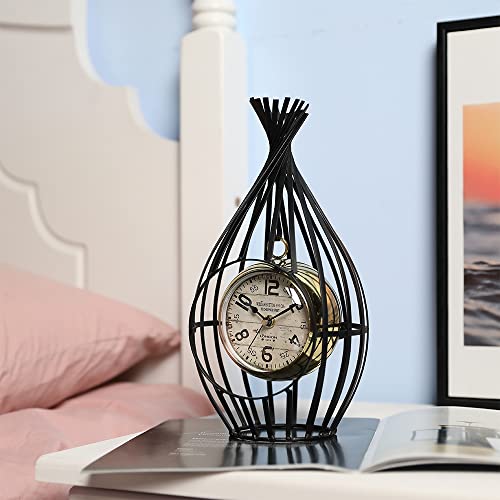 Newimage Metal Clock For Bedroom 12”High Desk Clock Vintage Kitchen Clock With Birdcage Design For Living Room Bedside Bedroom Office Livng Room Desktop Countertop (Black) #TOP3