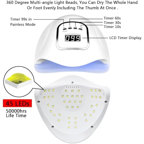 Image of THR3E STROKES Professional Intelligent LED Automatic Sensor LED UV Nail Dryer Nail Curing Nail Art Lamp Manicure Pedicure Tool Gel Based Nail Polish for All Kind of Nail Paints (150W X5)