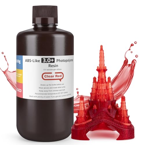 Image of ELEGOO ABS-Like Resin 3.0 Plus, 3D Printer Resin with Low Viscosity and High Precision, 405nm Rapid UV-Curing Photopolymer Resin, 3D Resin for LCD /DLP 3D Printing, Clear Red 1000G | Low Viscosity and High Precision, 405nm Rapid UV-Curing Photopolymer Resin, 3D Resin for LCD /DLP 3D Printing