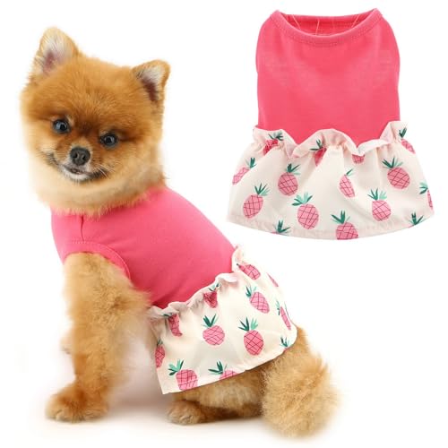 PAIDEFUL Dog Dress Clothes,Pet Dresses for Small Dogs Girl Summer Puppy Sundress Soft Breathable Doggie Vest Skirt with Pineapple Pattern Cute Cat Chihuahua Costume,Pink,M