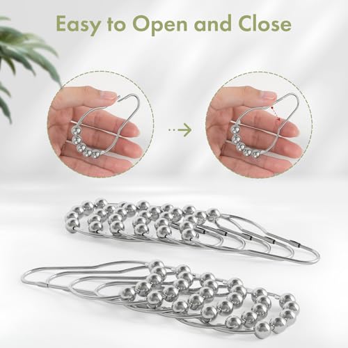 Image of Amazer Shower Curtain Hooks, Decorative Shower Curtain Hooks Rust Proof Stainless Steel Shower Curtain Hooks, Shower Hooks for Shower Curtain Bathroom 12PCS, Polished Chrome