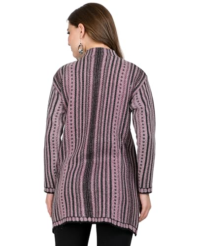 Image of LADYWILLINGTON Women Woolen Long Coat Warm Fabric Cardigan Winter Wear Pure Wool Thick Sweater For Women 100% Rainbow Wool Free Size Cotty With Side Pockets