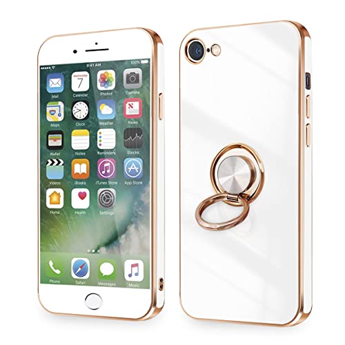 iPhone SE ケース iPhone SE2/3 iPhone8/7 ケース リング付き 耐衝撃 アイフォンSE2/SE3 リング カバー 360°回転 スタンド機能 TPU 車載ホルダー対応 4.7インチ レンズ保護 ストラップホール付き （ホワイト）のサムネイル