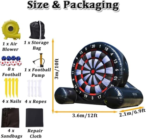 Juego de diana inflable – 3 m de alto adhesivo con soplador de 370 W y 8 bolas, juego de dardos de fútbol gigante para diversión y fiestas en el patio trasero