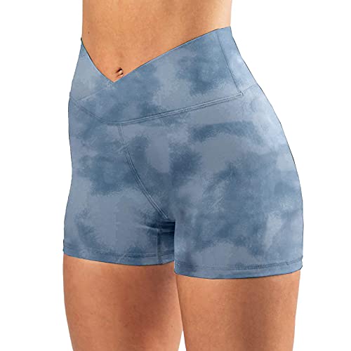 Short feminino de cintura alta para ioga com cintura cruzada para treino, leggings atléticas para co