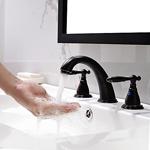3 Hole Lavatory 2 Handles Oil Rubbed Bronze Widespread Bathroom Faucet By Phiestina,Hot And Cold Water Vessel Faucets With Matching Pop Up Drain, Wf008-4-Orb #TOP5