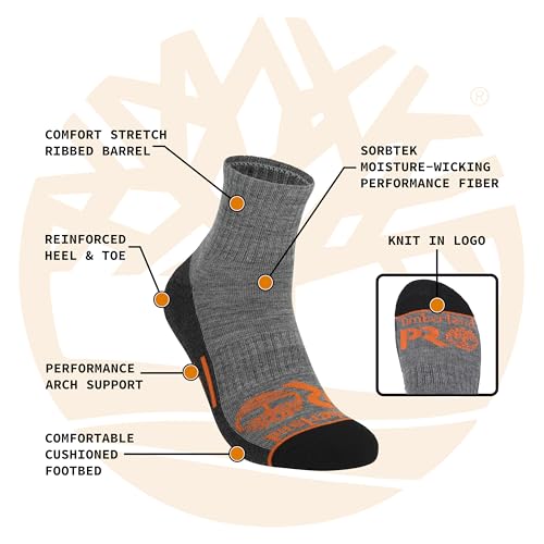 Timberland PRO Work, Quarter, Sorbtek Moisture Control Mens Socks, Arch Support, Cushioned Footbed2