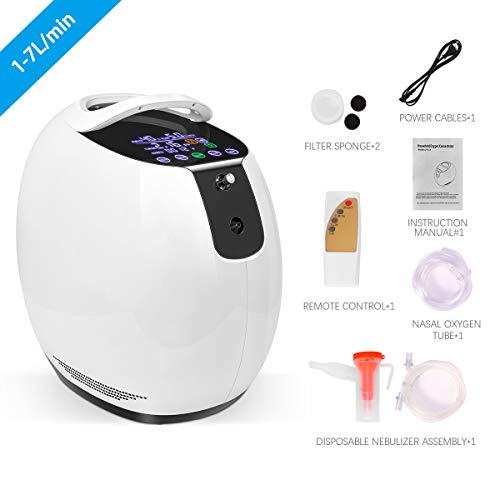InLoveArts Concentratore di ossigeno, Macchina portatile per ossigeno 1-7L / min 90% ± 3% Ossigeno Purezza Macchina regolabile, per Casa Viaggio Uso (1)