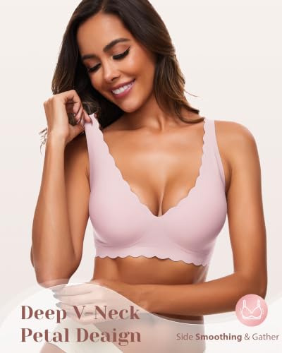 Image of Deep V Petal Bras for Women No Underwire Soft Wireless Bras Comfort Seamless Bralettes with Extender