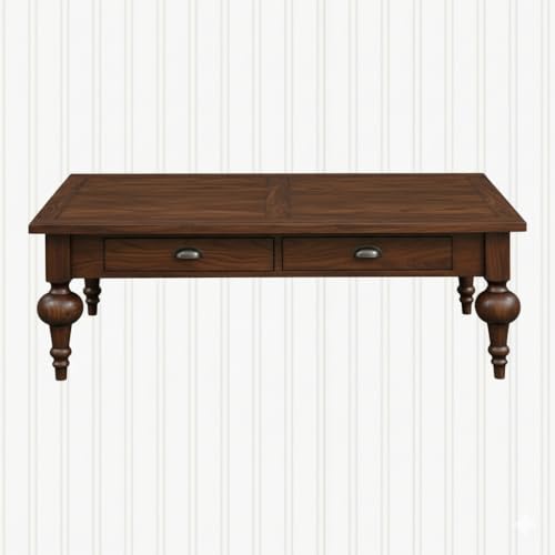 Image of MISAN Solid Sheesham Wood Coffee Table - Elegant Center Table with Two Spacious Drawers | Sturdy & Stylish Wooden Furniture for Home & Living Room (D - Dark Hony)