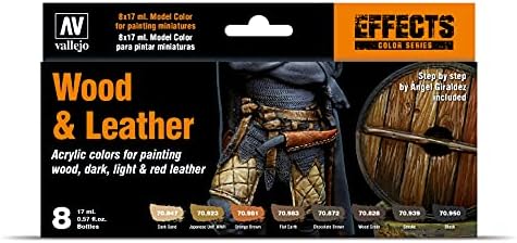 Acrylicos Vallejo VJ70182 "Wood and Leather" Model Color Set, red, 17 ml (Pack of 8)