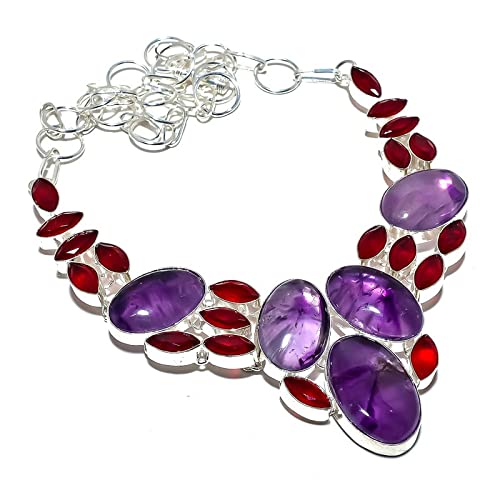Collier en améthyste et quartz rubis fait main en argent sterling pour femme